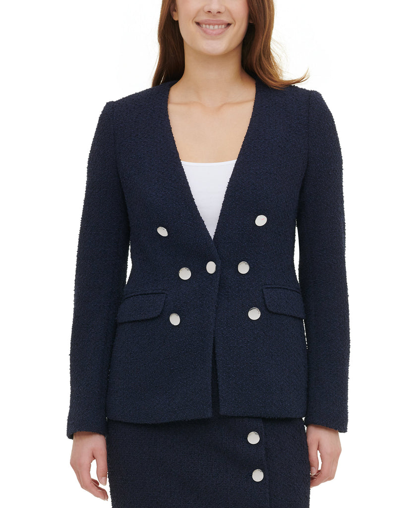 Calvin Klein Women Double Breasted Textured Blazer Twilight