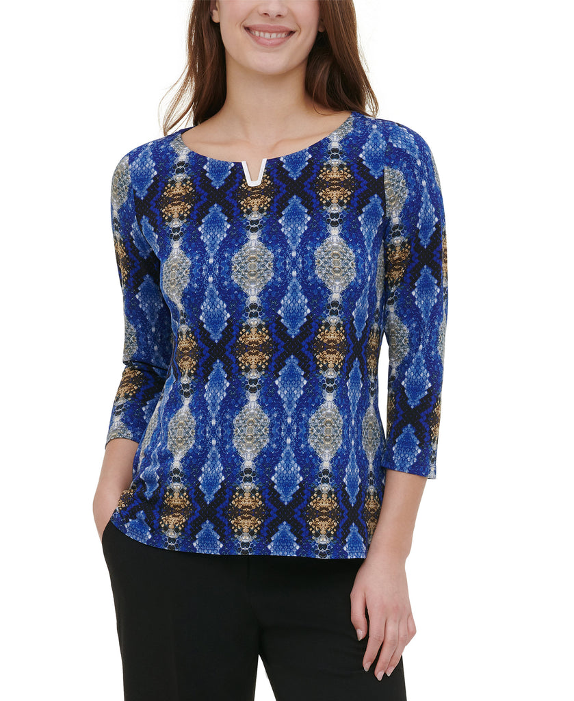 Calvin Klein Women Embellished 3 4 Sleeve Top Ultramarine