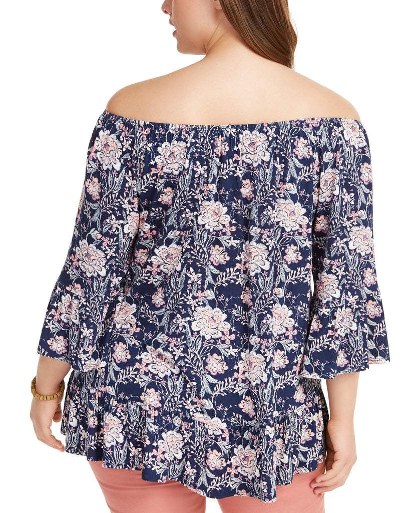 Style & Co Women Plus Printed On Or Off The Shoulder Top