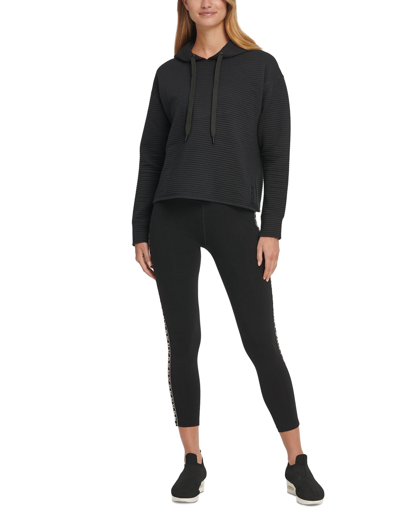 DKNY Women Sport Ottoman Knit Hoodie Black