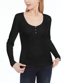 Ultra Flirt Women Scallop Edge Henley Black