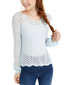 Freshman Women Pointelle Knit Strap Back Sweater Airy Blue