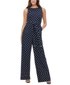 Tommy Hilfiger Women Polka Dot Tie Waist Jumpsuit Sky Captain Ivory
