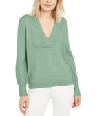 INC International Concepts Women Deep V Neck Tunic Sweater Dewy Green