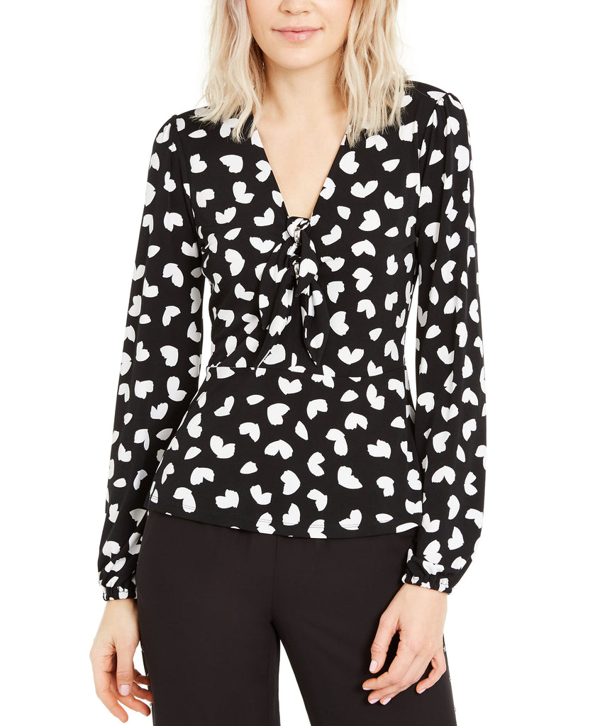 MICHAEL Michael Kors Women Petal Print Bow Hardware Top Black