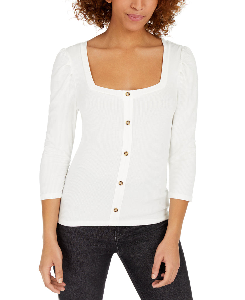 Crave Fame Women Puff Sleeved Rib Knit Top Ivory