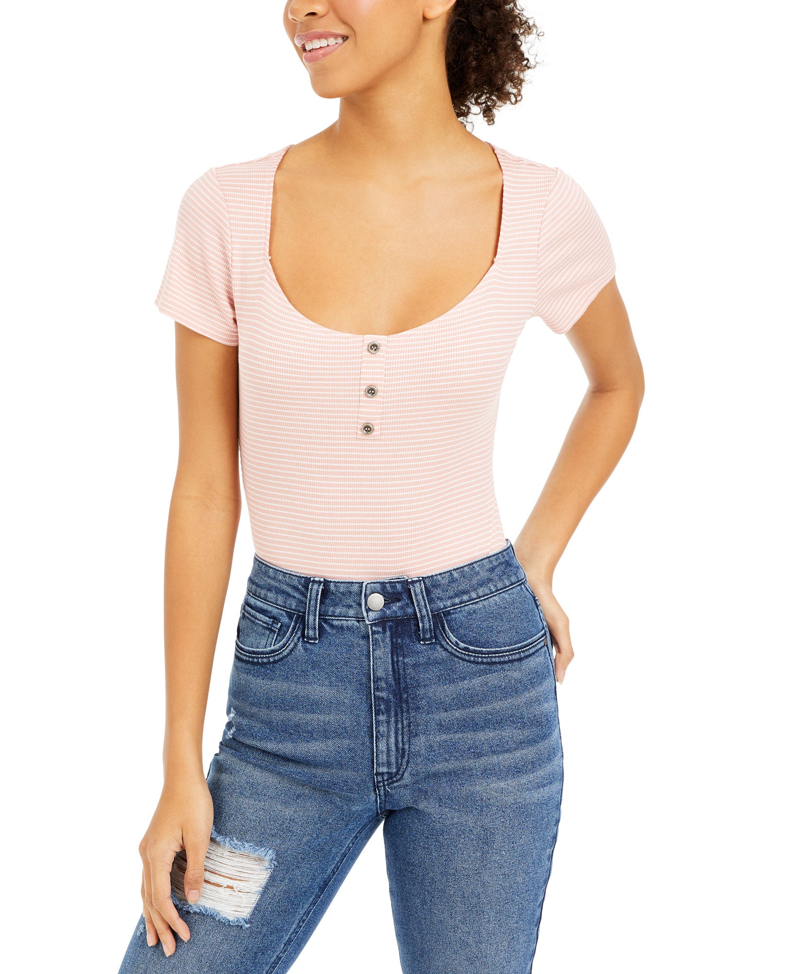 Ultra Flirt Women Striped Bodysuit Rose Gardenia