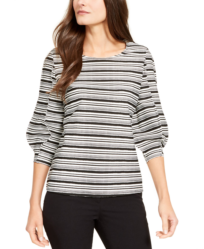 Alfani Women Striped Balloon Sleeve Top Brush Stroke Stripe