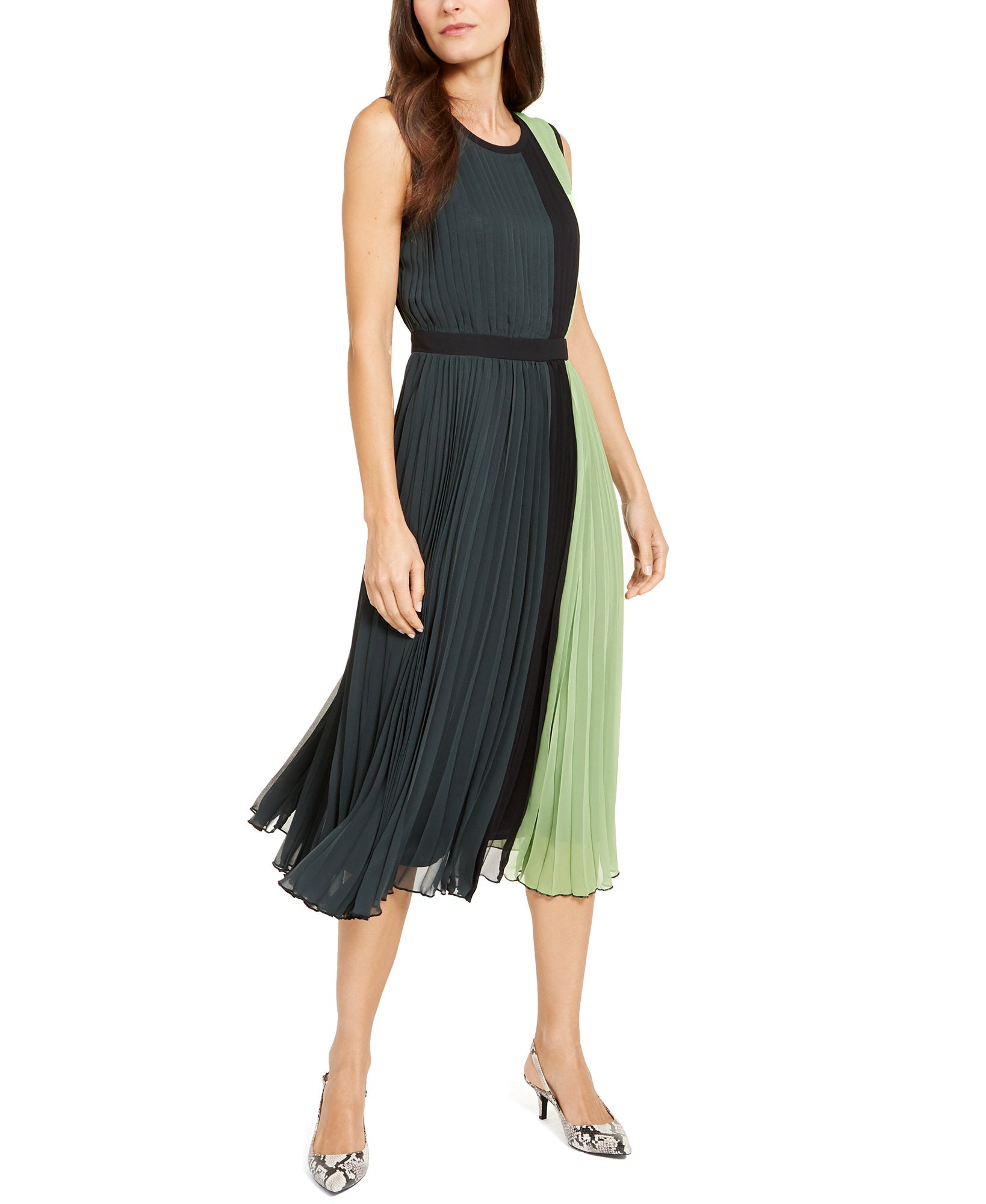 Alfani-Women-Colorblocked-Pleated-Sleeveless-Dress-Meadow-Greem
