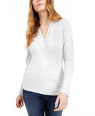 INC International Concepts Women Surplice Front Top Bright White