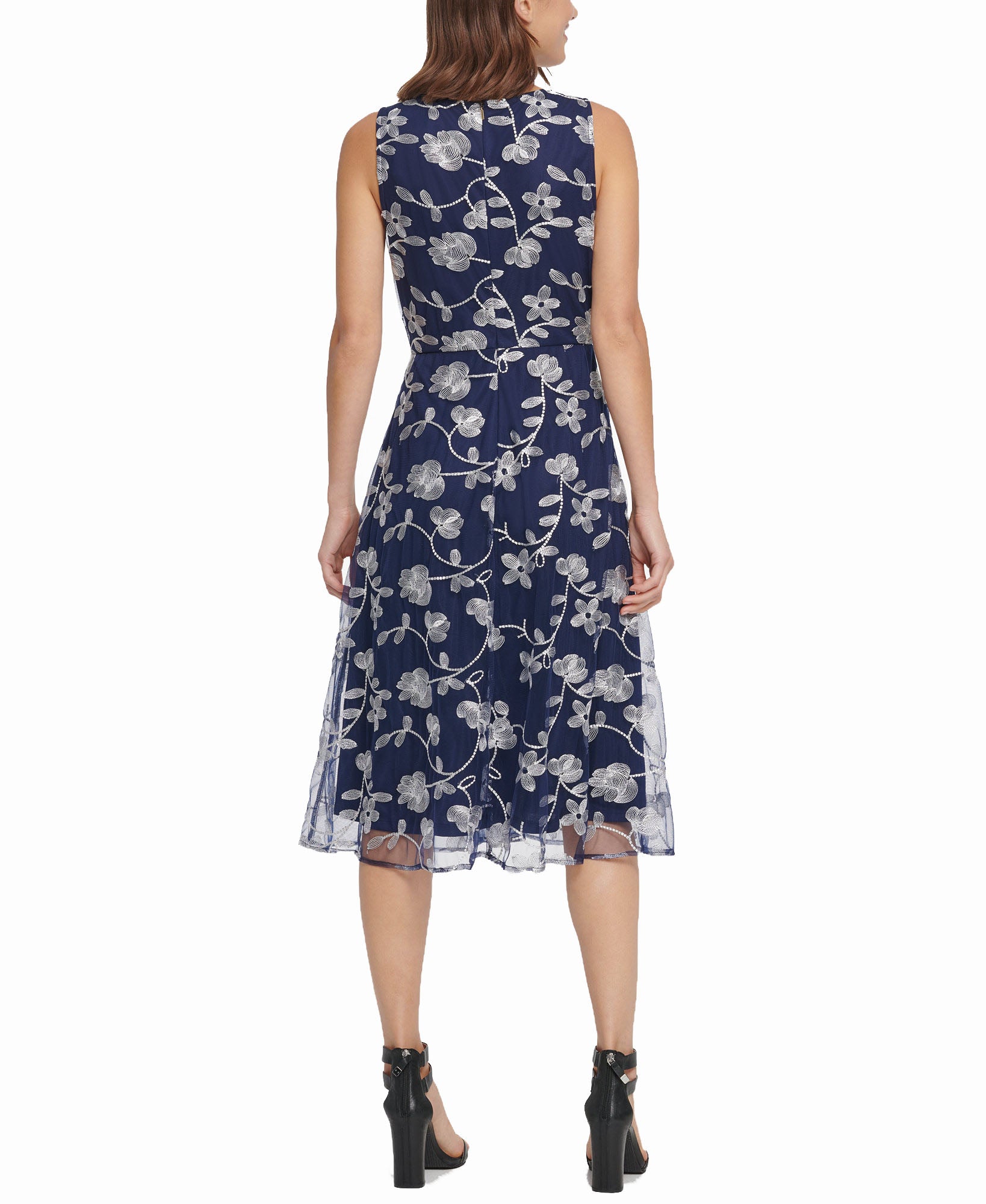 DKNY Women Embroidered Midi Fit & Flare Dress