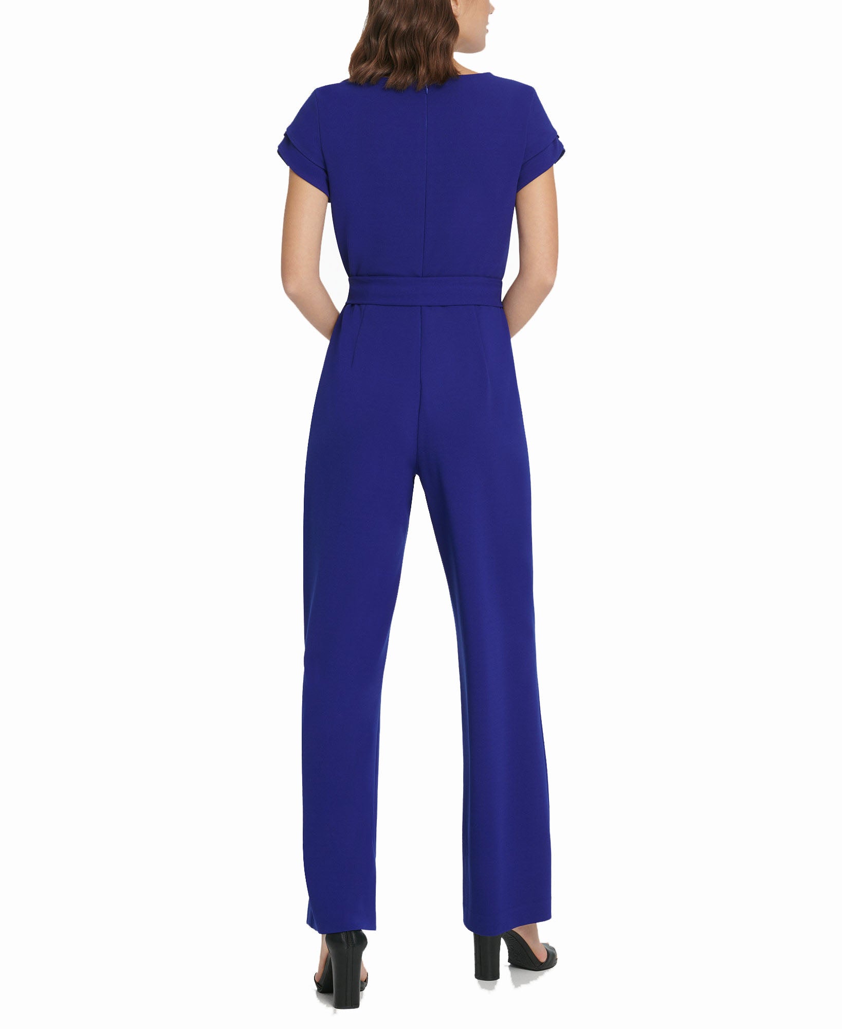 DKNY Women Triple Layer Sleeve Surplice Jumpsuit