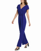 DKNY Women Triple Layer Sleeve Surplice Jumpsuit Marine