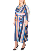 NY Collection Women Plus Striped Belted Wrap Dress
