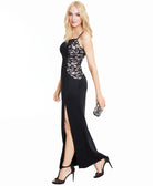 BCX Women Notch Neckline Lace Detail Gown