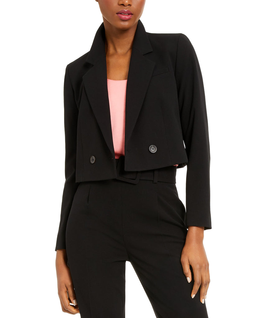 Bar III Women Cropped Double Breasted Blazer Black