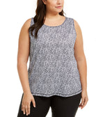 Ideology Women Plus Sleeveless Printed Mesh Inset Top Feathered Leo