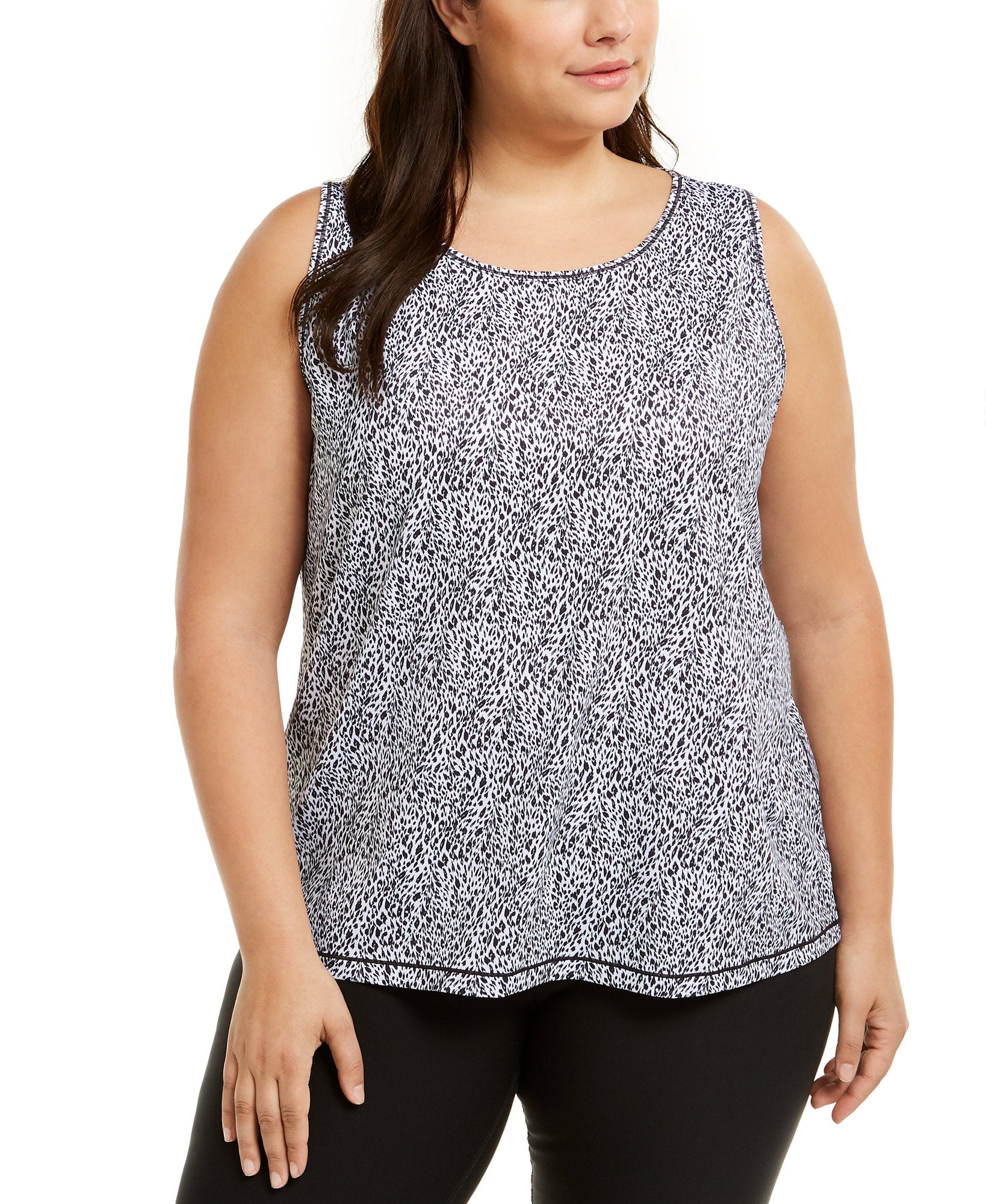 Ideology Women Plus Sleeveless Printed Mesh Inset Top Feathered Leo