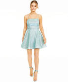 City Studios Women Lace Up Back Glitter Dress Seafoam