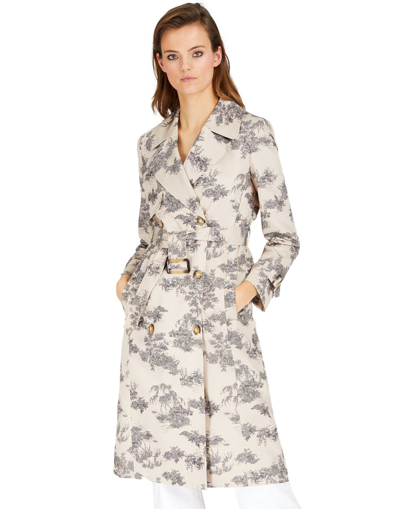 INC International Concepts Women Toile Print Trench Coat Scenic Toile