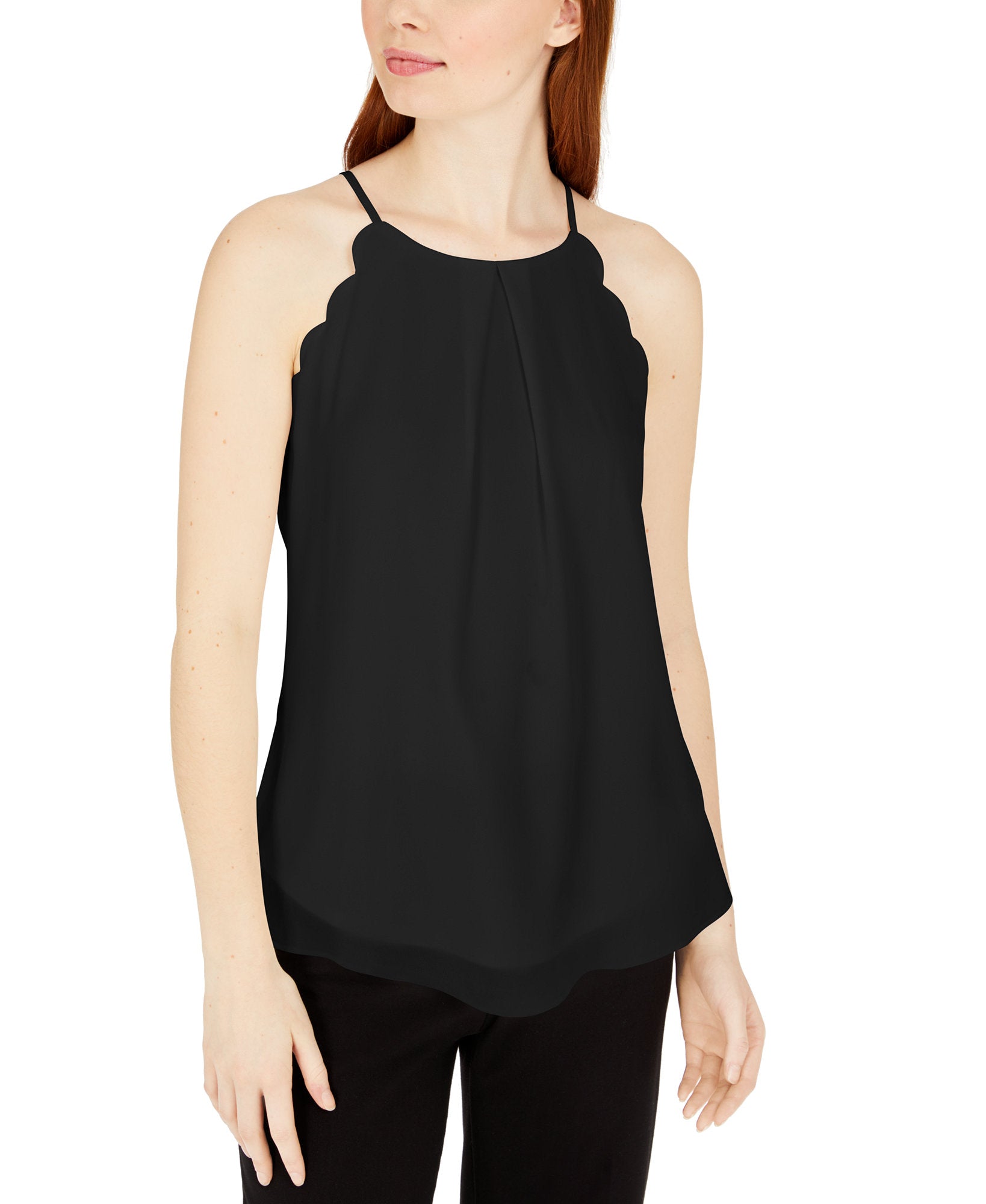 BCX Women Scalloped Sleeveless Top Black