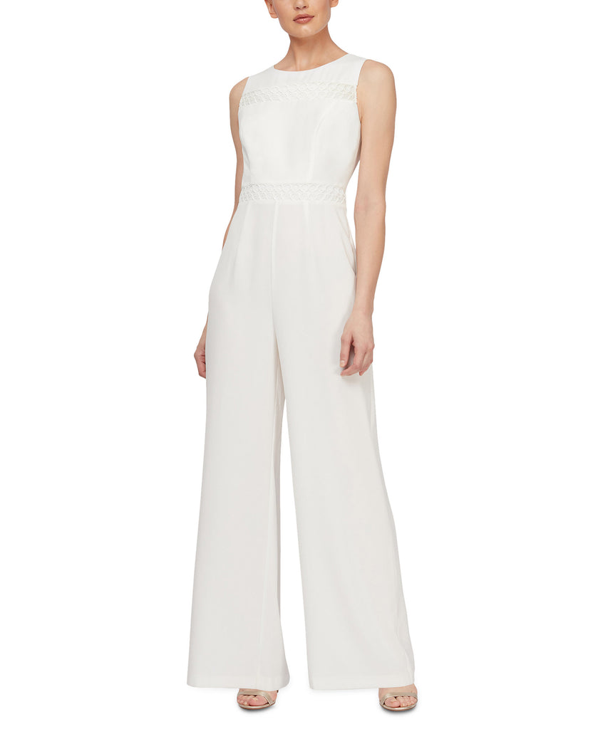 SL Fashions Women Sleeveless Eyelet Trim Jumpsuit Ivory