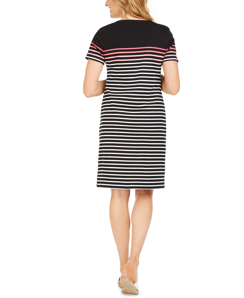 Karen Scott Women Mirage Cotton Striped Lace Up Dress