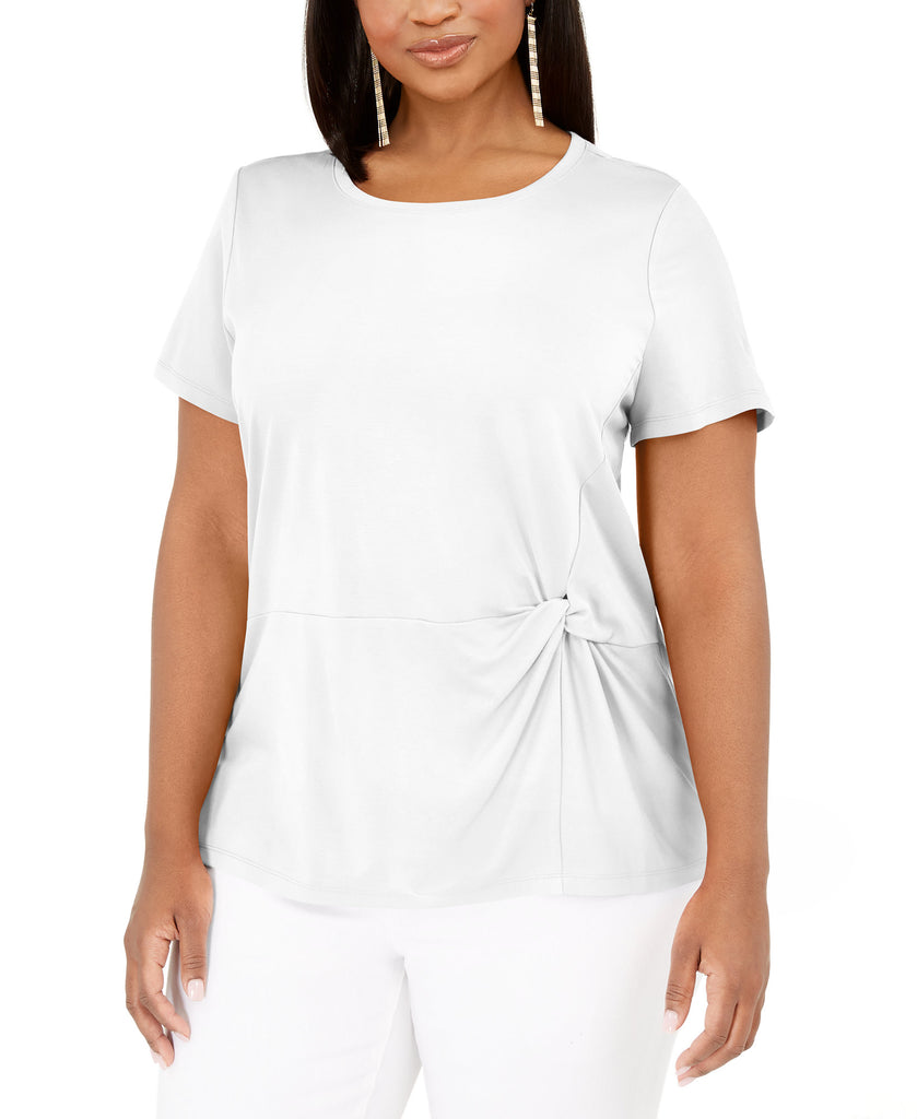 INC International Concepts Women Plus Knot Side T Shirt Bright White