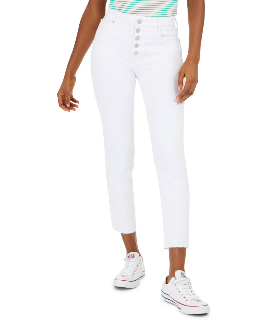 GREENE ST. DENIM Women Button Fly Straight Leg Jeans Optic White