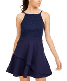 Speechless Women Lace Top Fit & Flare Dress Navy