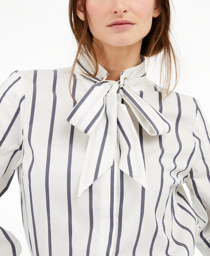 INC International Concepts Women Striped Tie Neck Shirt