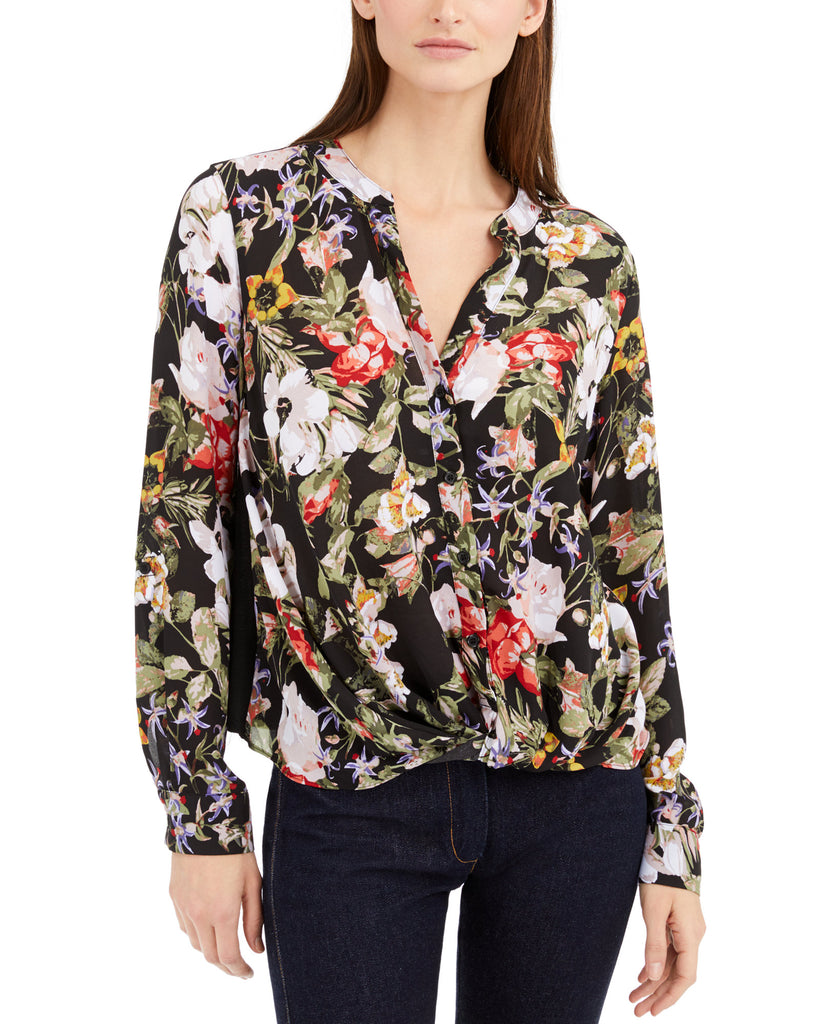 INC International Concepts Women Twisted Floral Print Blouse Regal Blossom