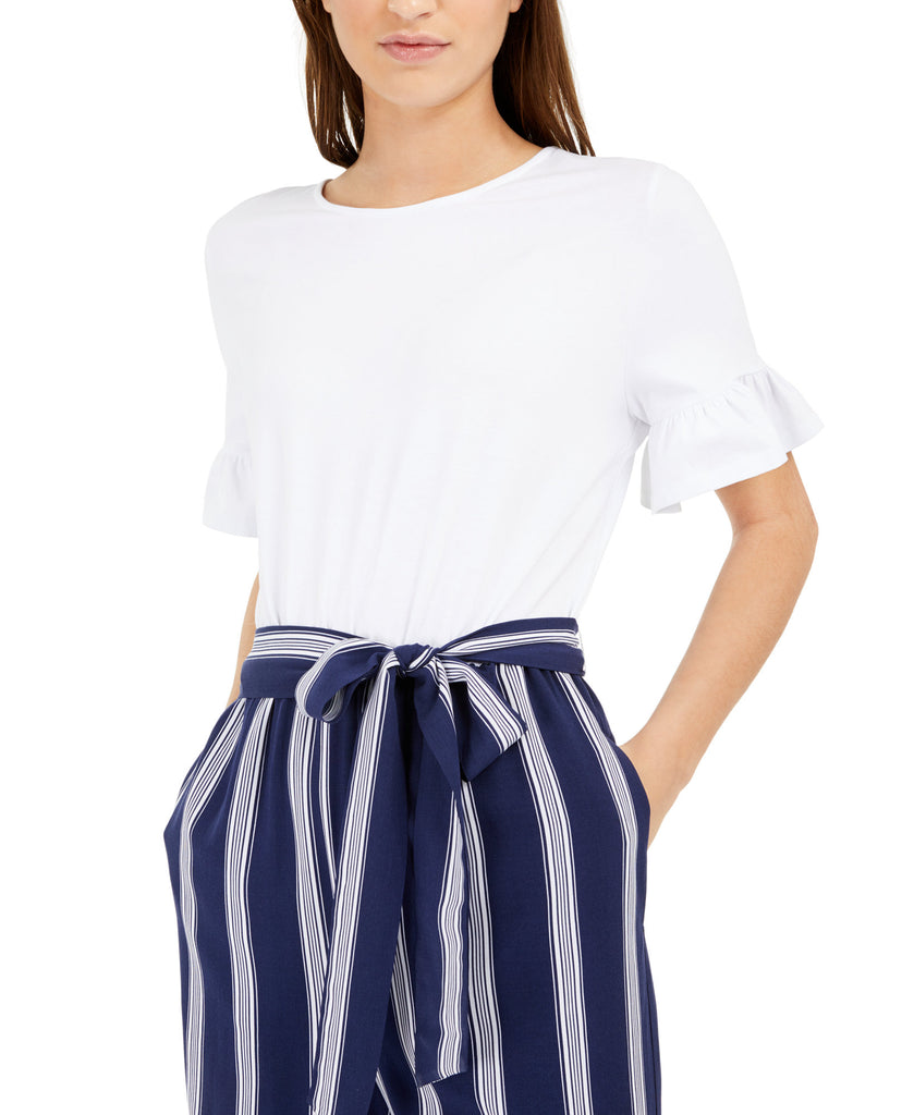 Maison Jules Women Striped Leg Belted Jumpsuit