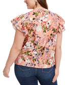 INC International Concepts Women Plus Cotton Lace Up Flutter Top