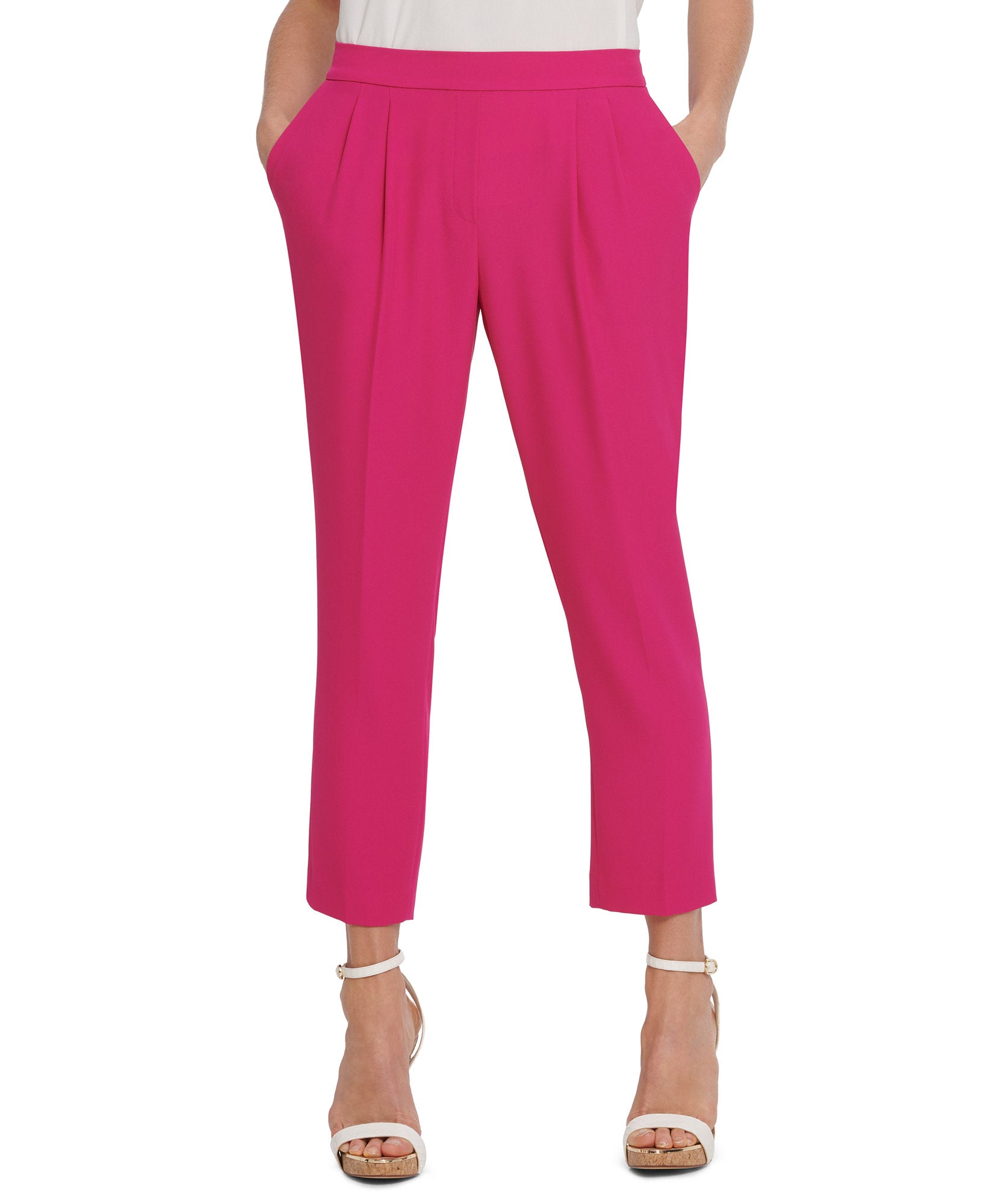 DKNY Women Pleated Waist Straight Leg Pants Orchid 
