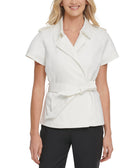 DKNY Women Belted Short Sleeve Jacket Ivory