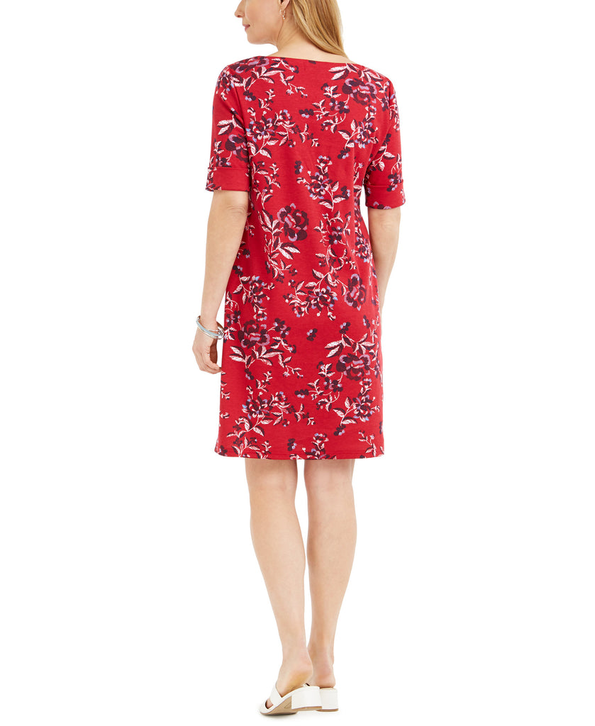 Karen Scott Womens Petite Printed Boat Neck Dress