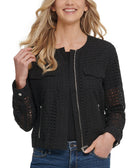DKNY Women Cotton Crocheted Collarless Jacket Black