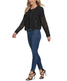 DKNY Women Cotton Crocheted Collarless Jacket