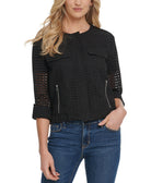 DKNY Women Cotton Crocheted Collarless Jacket