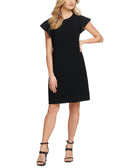DKNY Women Mixed Media Flutter Sleeve Dress Black