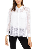 Alfani Women Lace Button Down Top White