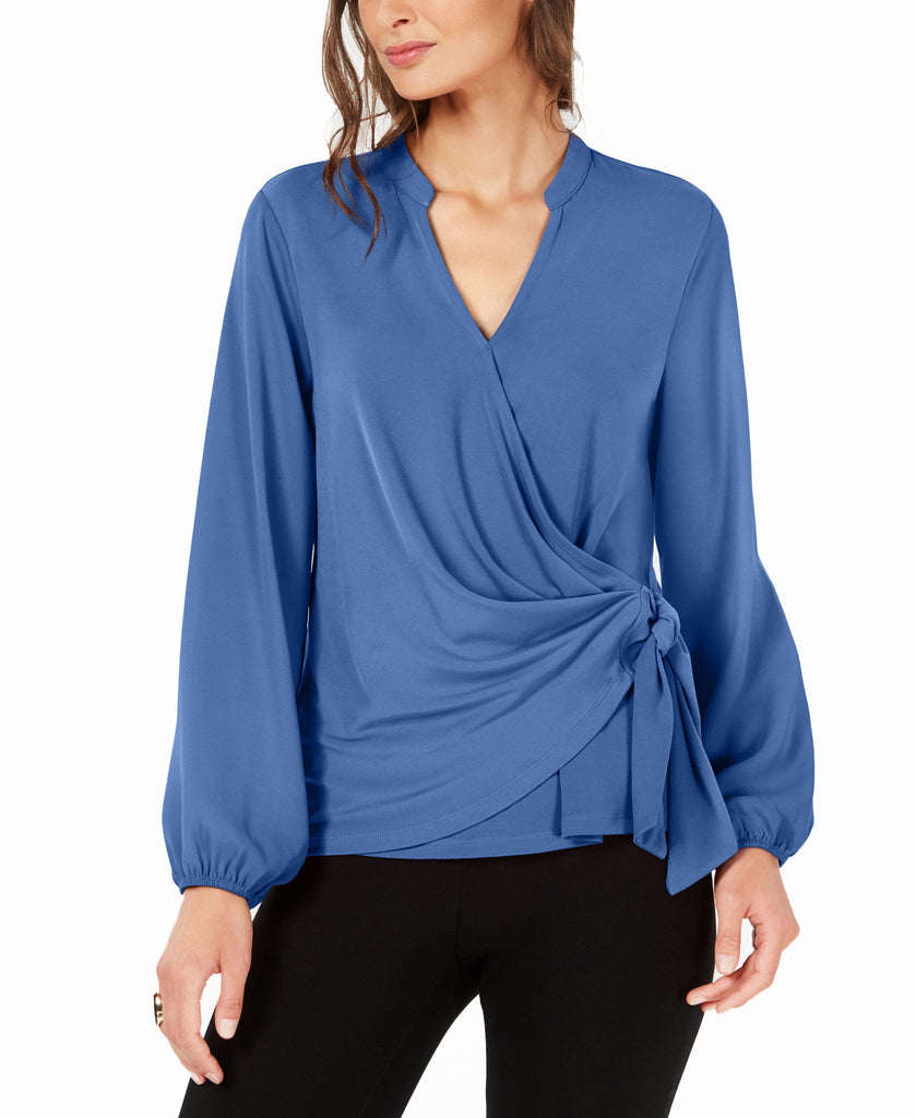 Alfani Women Faux Wrap Surplice Top Soft Cobalt