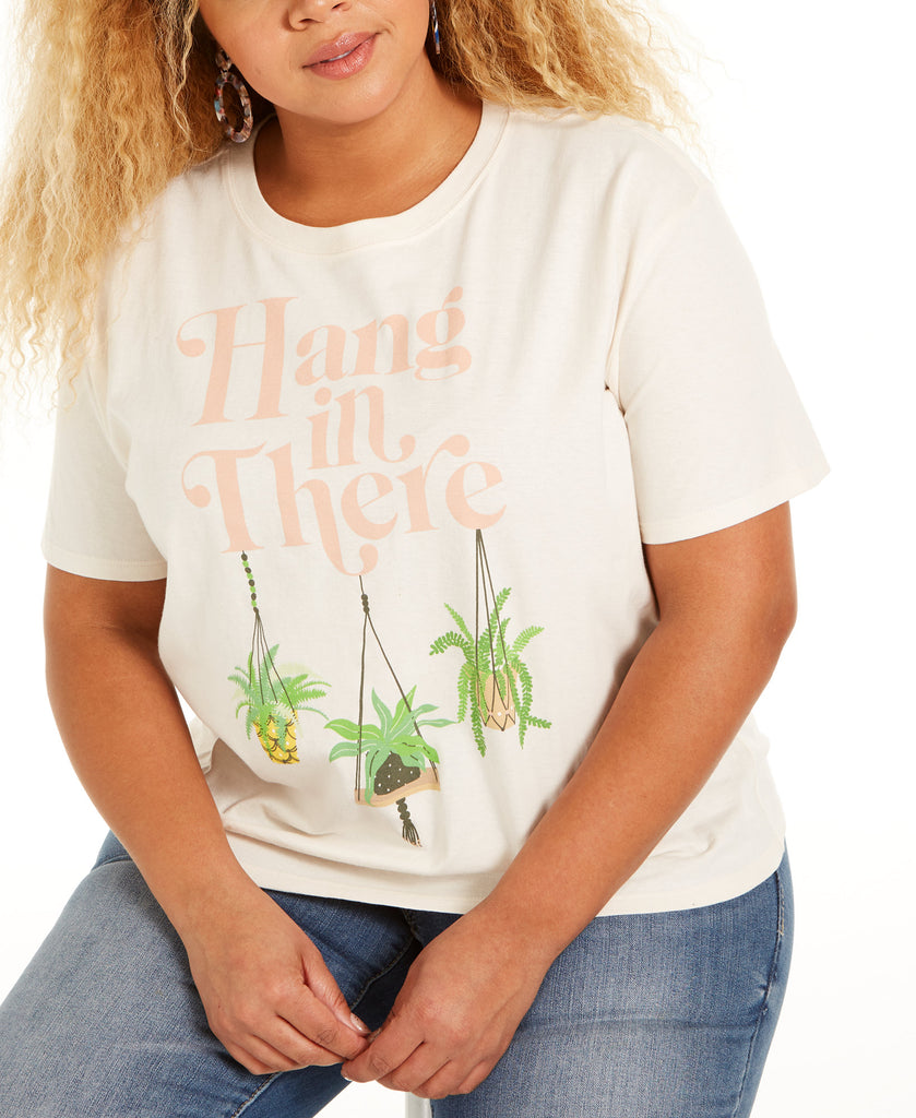 Mighty Fine Women Plus Trendy Hang In There Cropped Graphic T Shirt