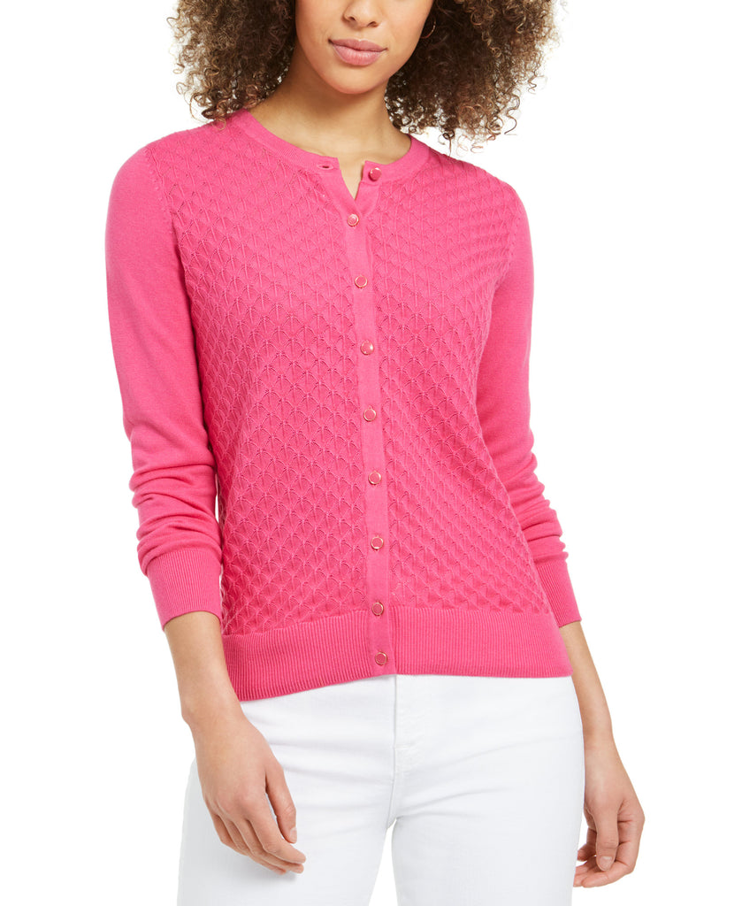 Charter Club Women Peacock Stitch Cardigan Preppy Pink