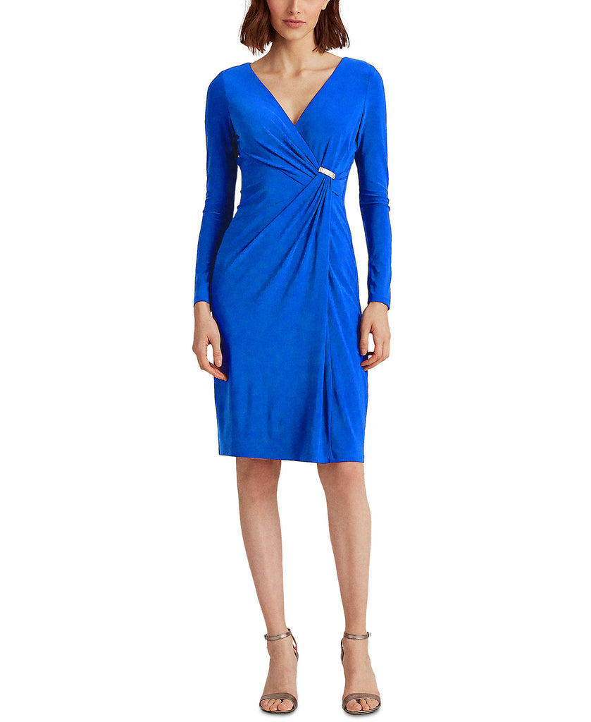 Lauren Ralph Lauren Women Petite Faux Wrap Dress Sapphire