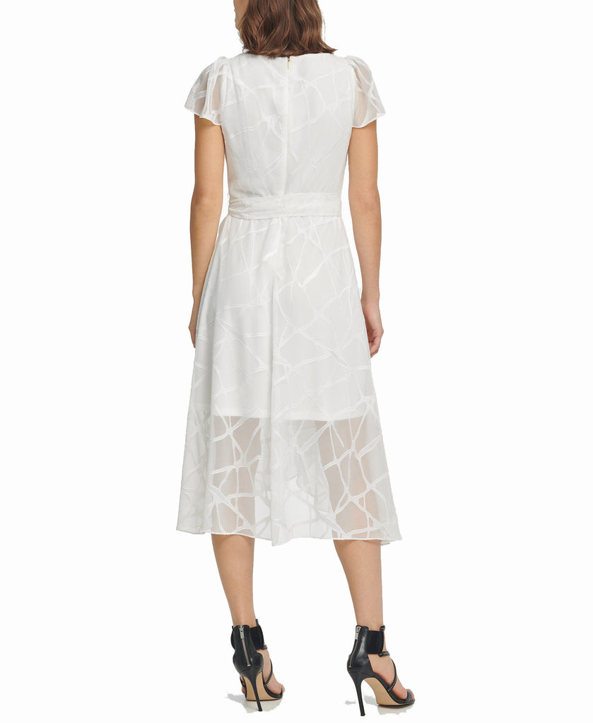 DKNY Women Flutter Sleeve V Neck Wrap Midi Dress