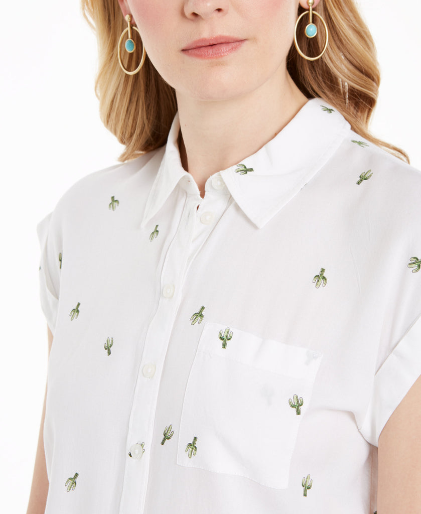 Style & Co Women Cactus Print Camp Shirt