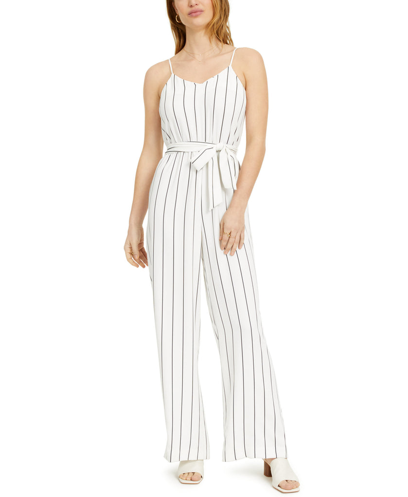 Bar III Women Sleeveless Striped Jumpsuit White Black