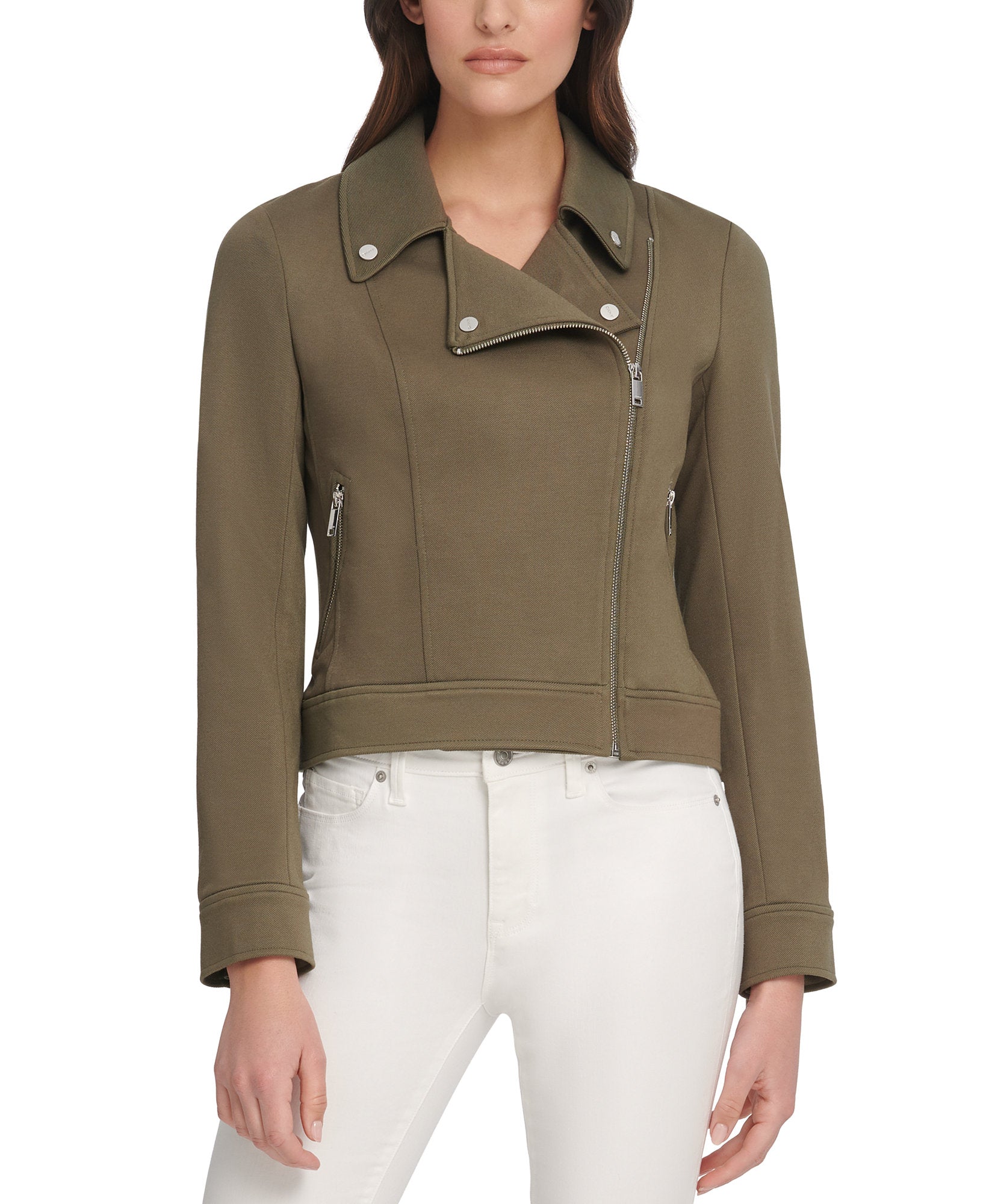 DKNY Women Soft Textured Moto Jacket Military Green